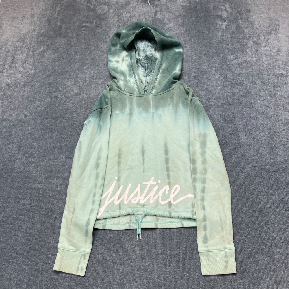 Justice Active Hoodie Girls 12 Teal Green Tie Dye Long Sleeve Logo Pullover